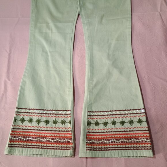 Limited Too Girl 14 Fun Flared Pants Beige 5-Pocket Beads Embroidery Embellished - Picture 1 of 10